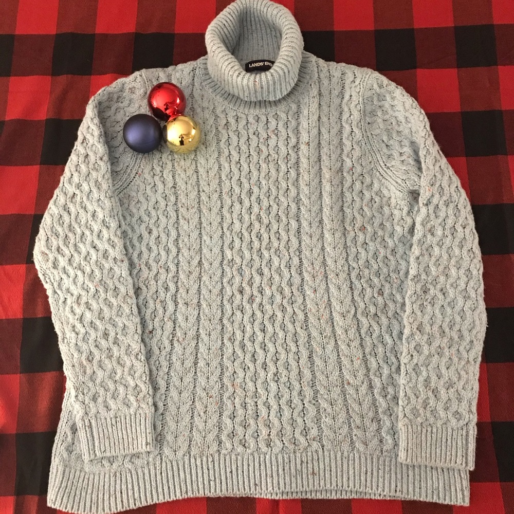 LANDS’ END BLUE FLECKED TURTLENECK SWEATER